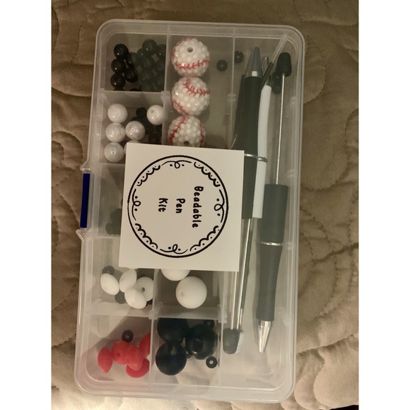 The Unbranded Brand Other - Baseball Bling Beadable Pen DIY‎ Kit With 3 Pens 3 Focals 3 Refills